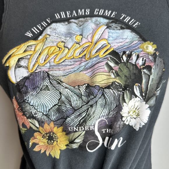 Bershka Florida Cropped Tank Top S Graphic Gray Tie Front Embroidered - Picture 6 of 9